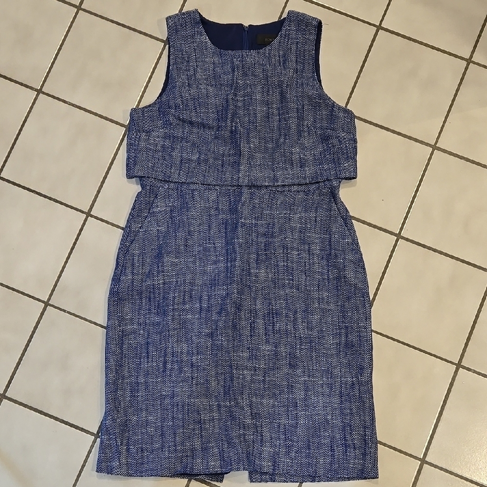 J. Crew Blue Square Neck Sheath Midi Dress